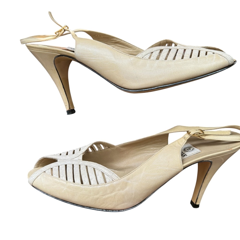 Vintage Baldan sling back peep toe heels cream 8